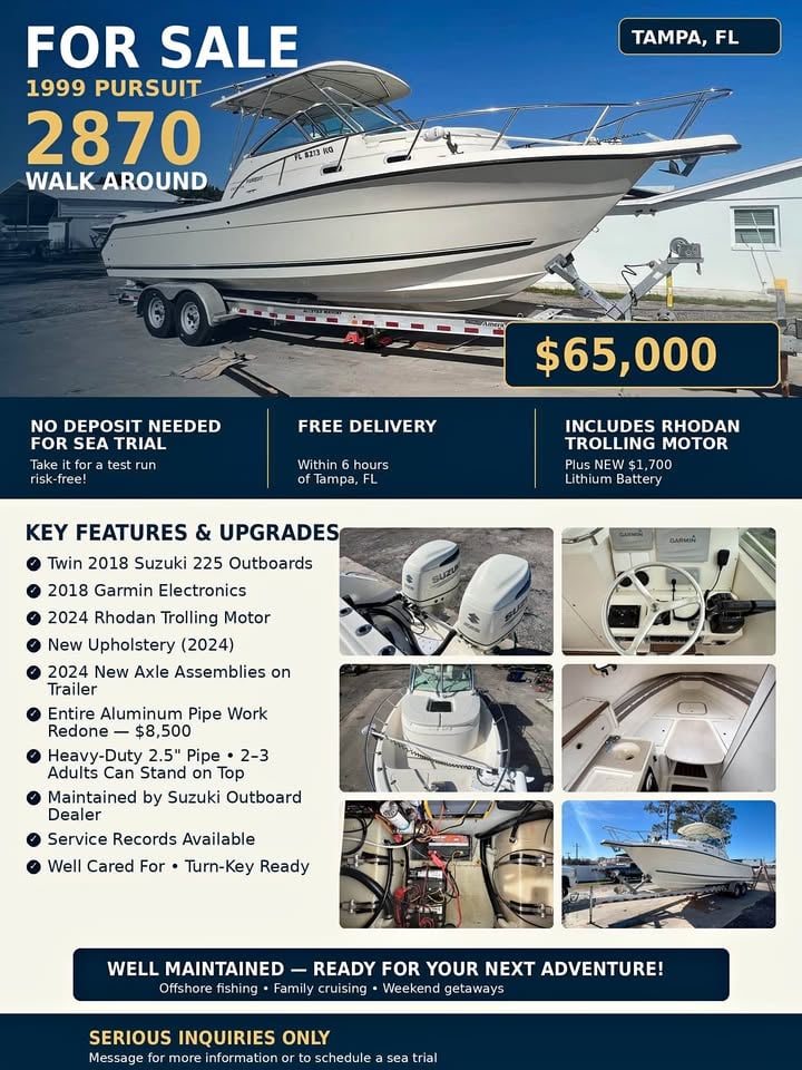 2018 Pursuit 2870 walk around for sale in Tampa, FL