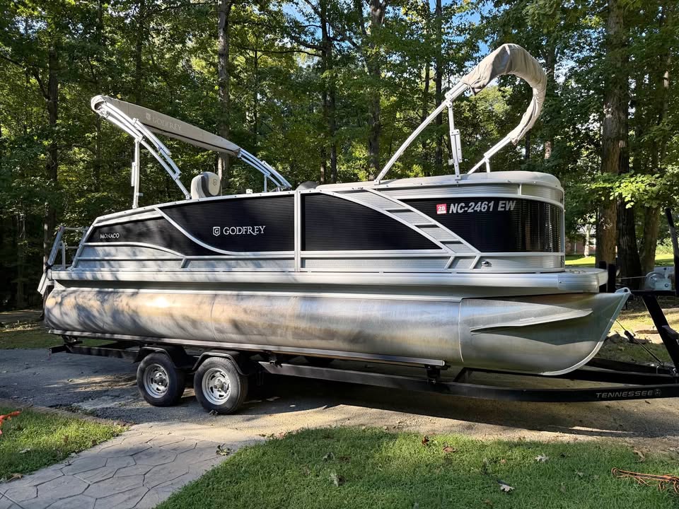 Godfrey Monaco Pontoon Boat with Yamaha 115 Motor and Trailer for sale in Greensboro, NC