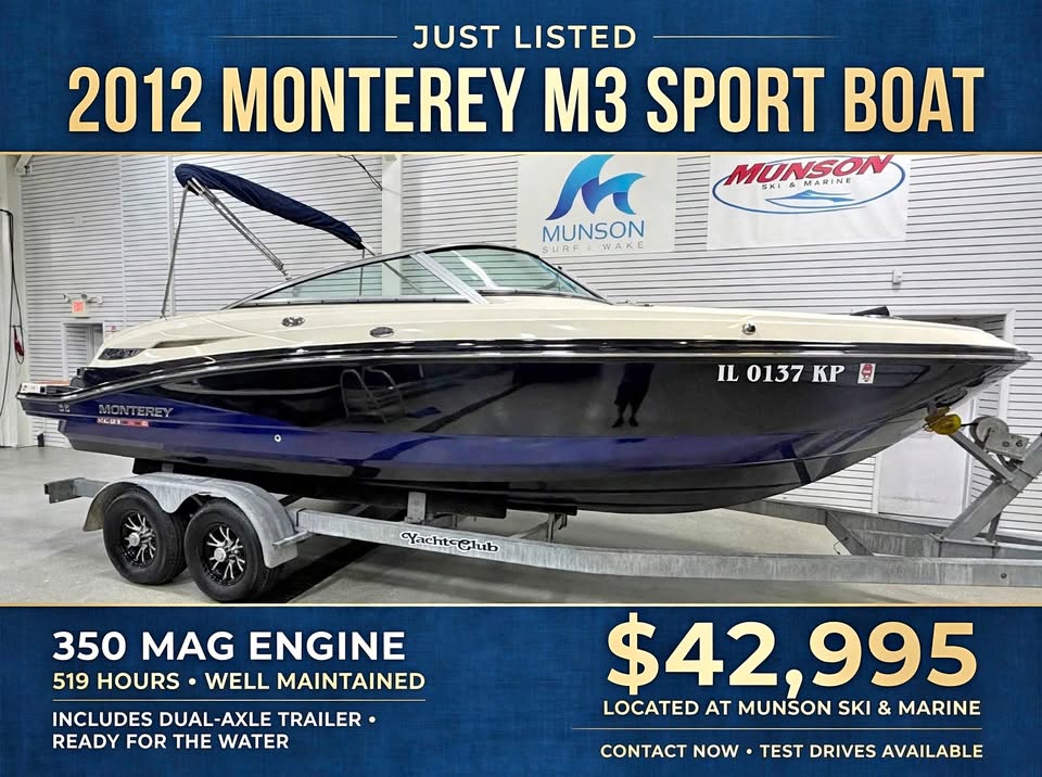 2012 Monterey M3 Sport Boat — 350 MAG, 519 Hrs, Trailer — MUST SEE for sale in Walworth, WI