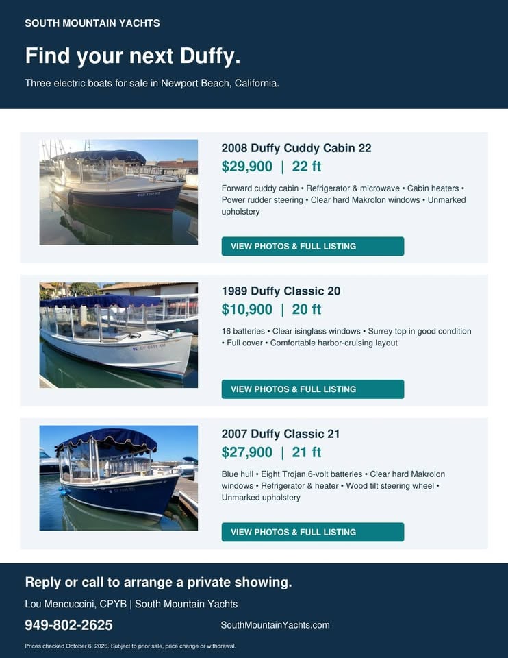 2007 Duffys 20, 21 & 22 Cuddy for sale in Newport Beach, CA