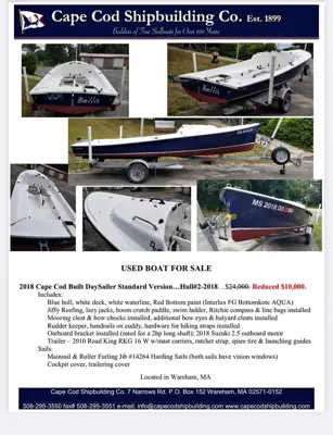 2018 Day Sailor with full sails, rigging, and trailer.