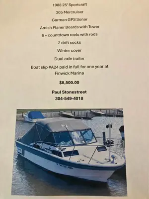 25’ Sportscraft boat and trailer