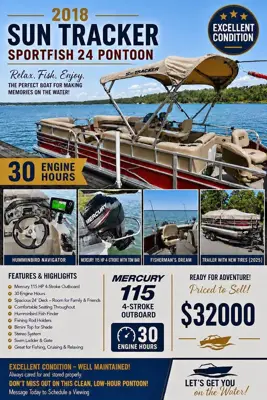 2018 Sun Tracker Pontoon Sport fish 24 feet Pontoon