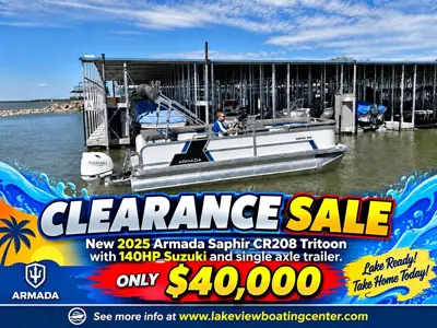 New 2025 Armada Saphir 20' Tritoon with 140HP Suzuki and single axle trailer