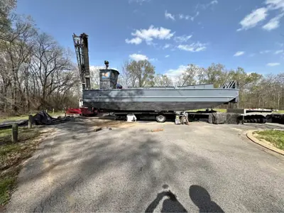 Push boat, barge and crane